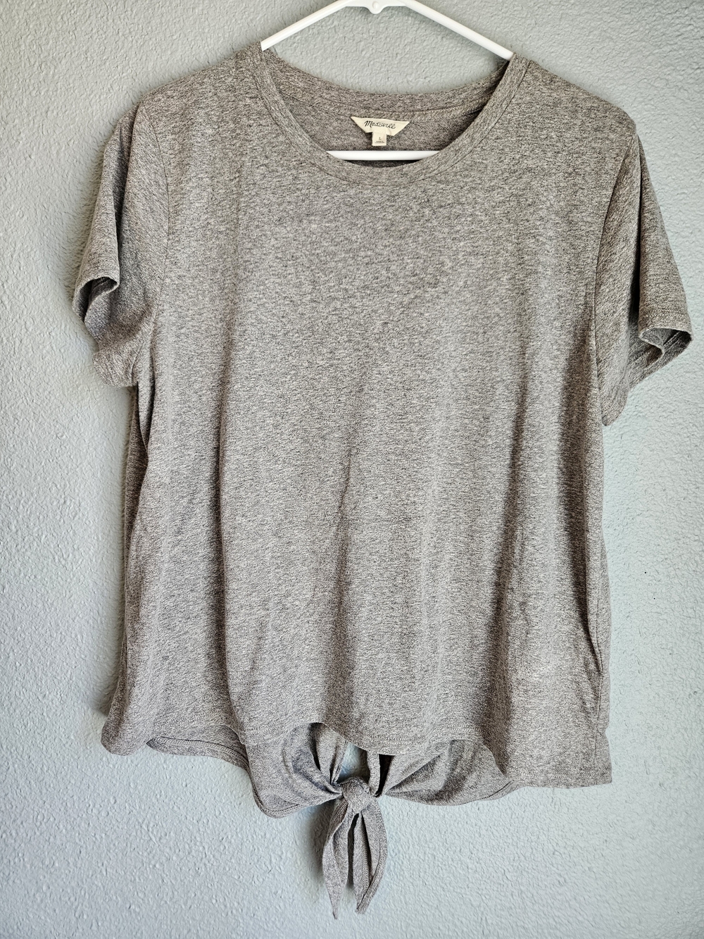 Madewell Heather Gray Knot Front Crewneck Short Sleeve T-Shirt Size L
